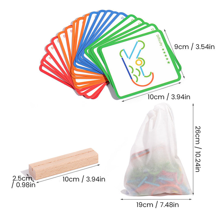 Assortment of wooden puzzle blocks from the educational set, designed for tactile & visual learning