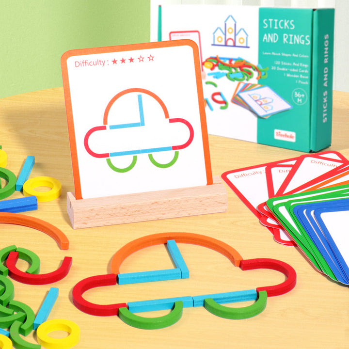 Educational wooden puzzle for kids, featuring various geometric shapes for logic training