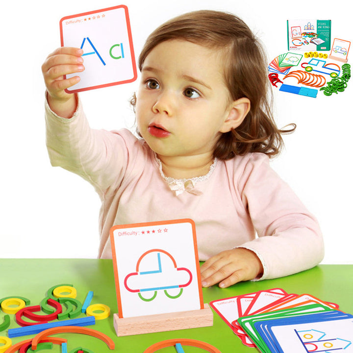Side view of the complete Kids' Educational Wooden Puzzle Logic Training Set, showcasing quality wood