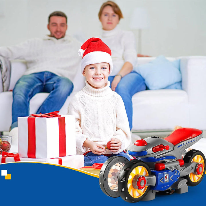 Gift-ready electric transforming motorcycle toy with lights & sounds