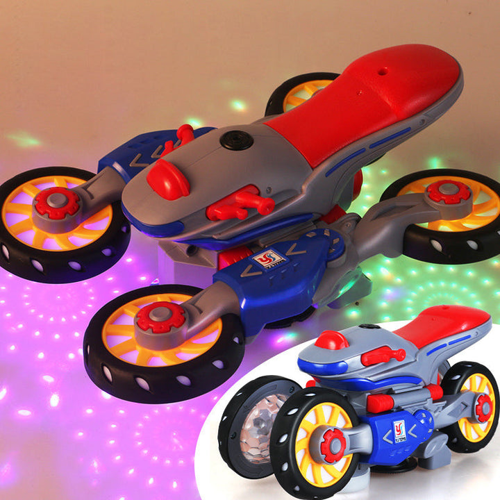 Close-up of kids' transforming motorcycle toy with music feature