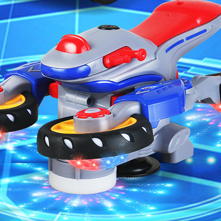 Child playing with light-up transforming motorcycle toy