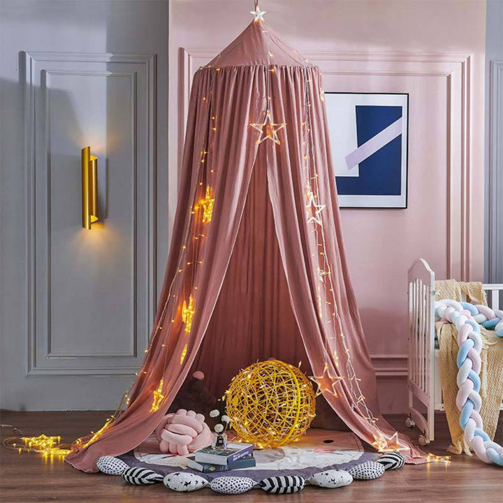 Elegant polyester bed net for kids' room, serving as a decorative canopy and play space.