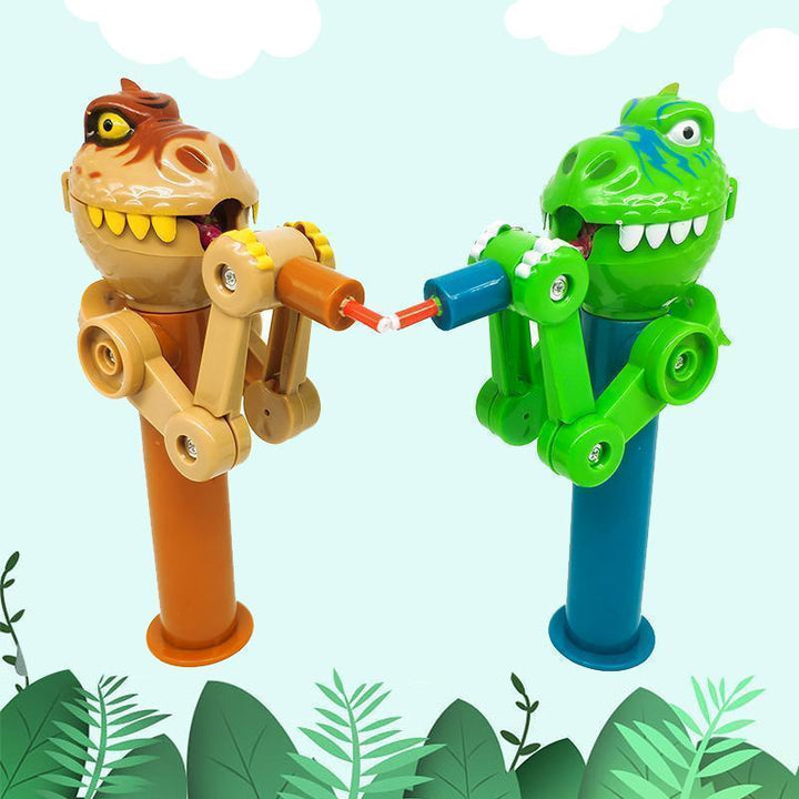 Kids' green dinosaur lollipop holder toy, perfect for children's candy storage and novelty gifts