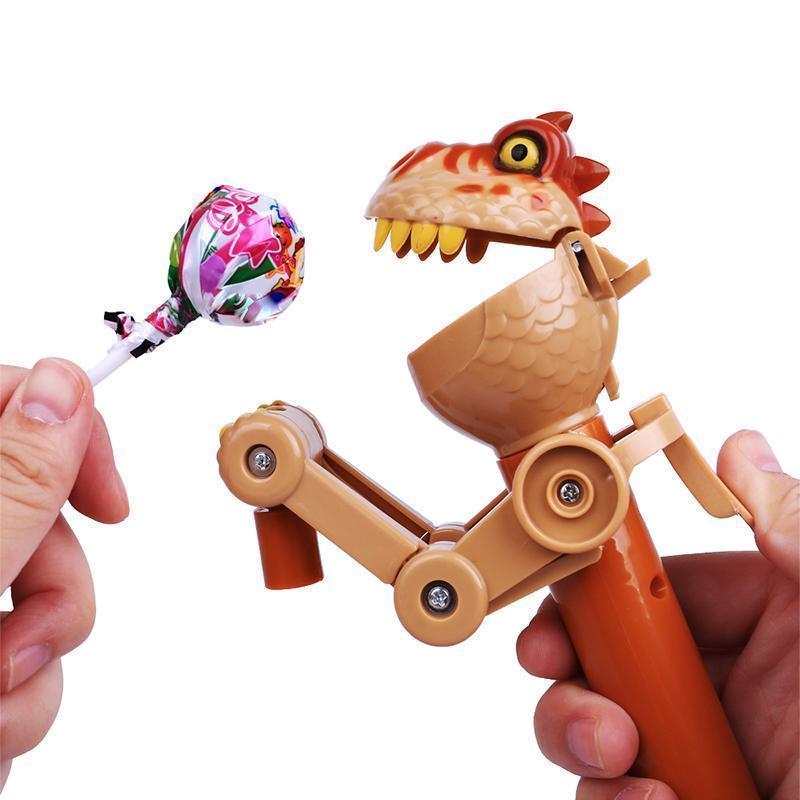 Collection of various dinosaur lollipop holder toys in different colors, great for kids' party gifts