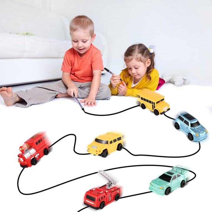 Kids inductive follow-the-line toy car, red, with black lines on white paper
