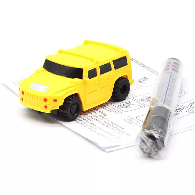 Set of colorful inductive toy cars for kids: red, blue, yellow, green