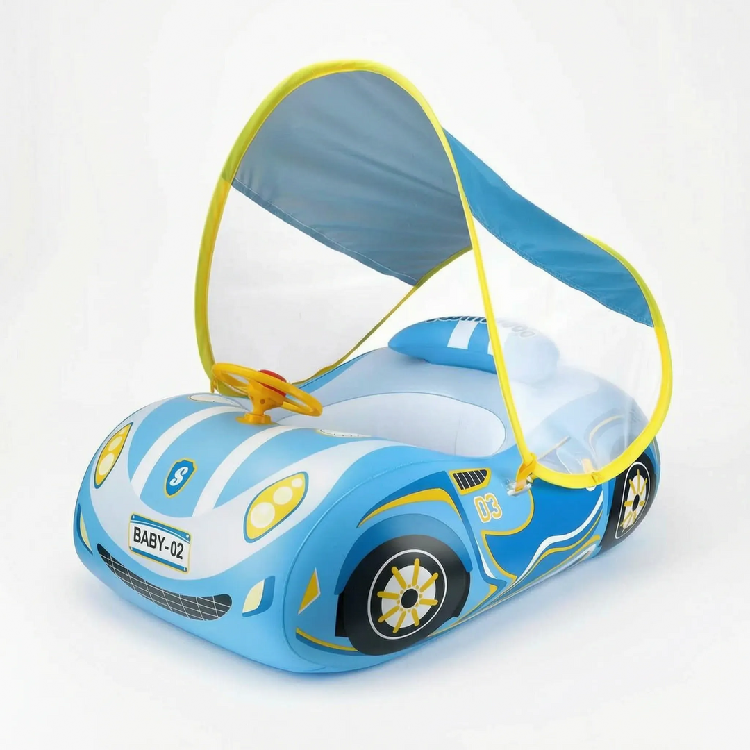 Enjoy summer water play with this kids' inflatable car float & sun canopy, a perfect swimming aid for toddlers.
