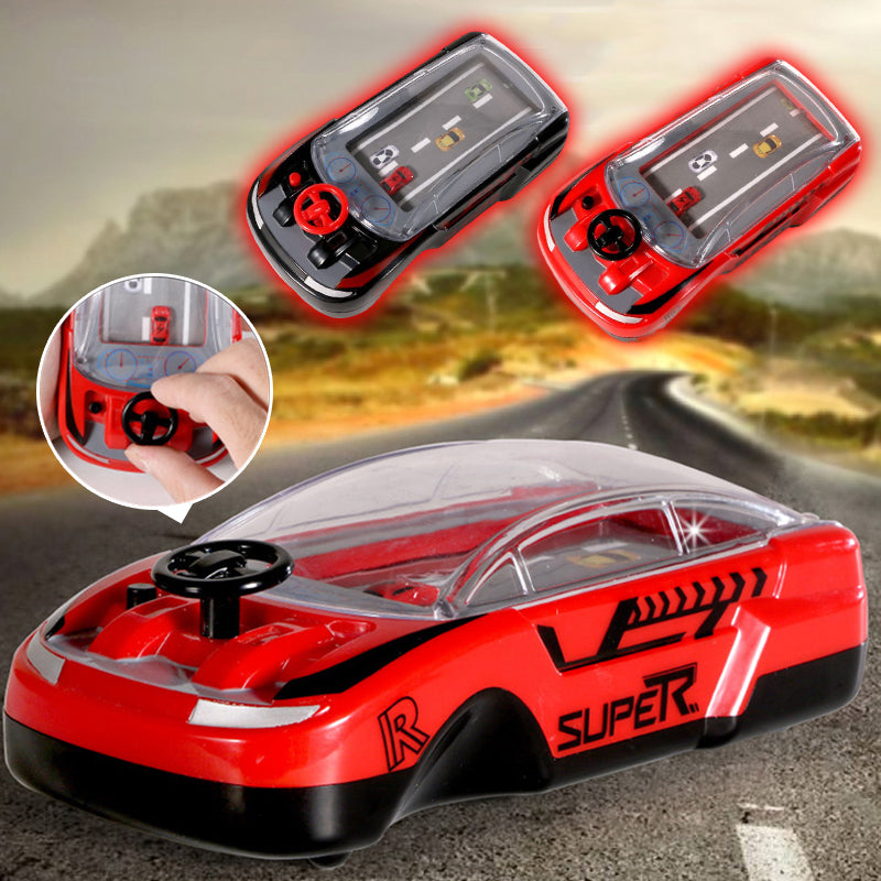 Toddler playing with Interactive Car Adventure Game, navigating miniature cars on a colorful track, skill-building toy