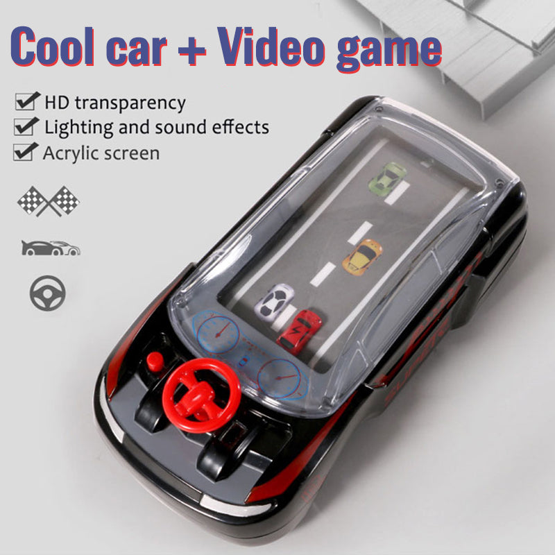 Boy focused on Interactive Car Adventure Game, manipulating controls to move cars through obstacles, engaging toy