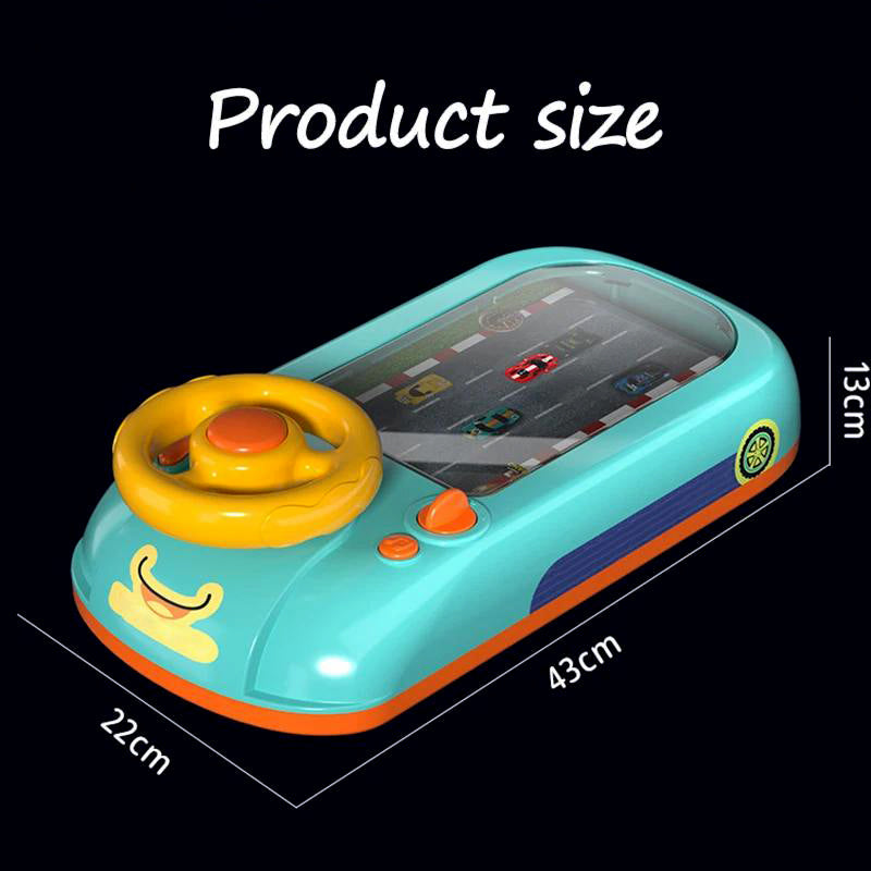 Electronic kids' adventure steering wheel. Interactive racing game toy for toddlers, promoting educational and imaginative play.