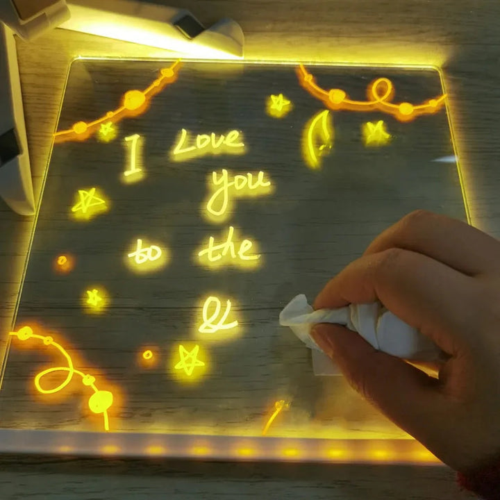 Children's light-up drawing board for creative expression. Portable LED scribble pad, ideal art supplies gift for kids.