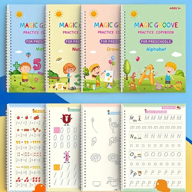 Kids' magic ink workbook for practicing handwriting, numbers, and basic math skills, preschool learning
