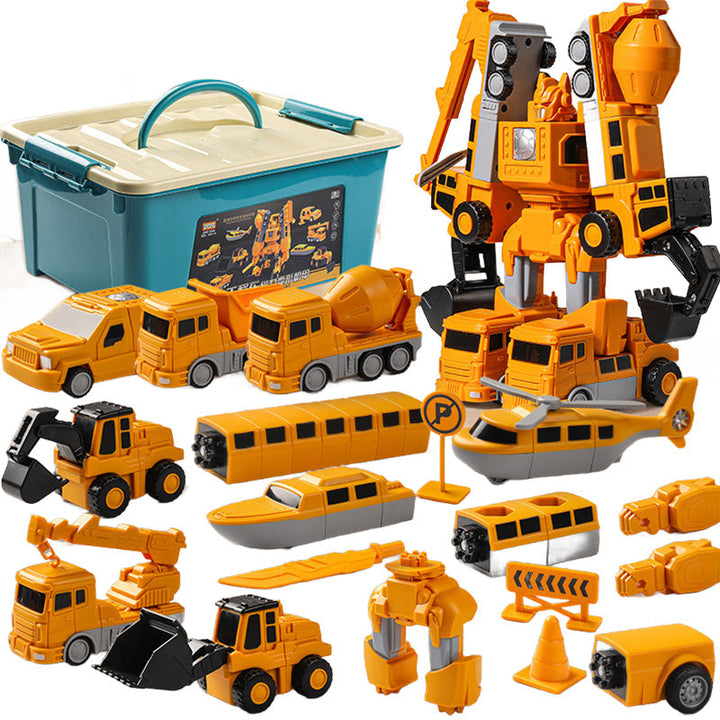 Versatile magnetic engineering vehicle building blocks, children's transforming play set