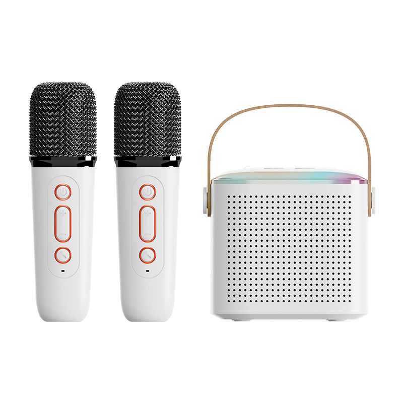 Kids' karaoke machine with volume control for both speaker and microphones.