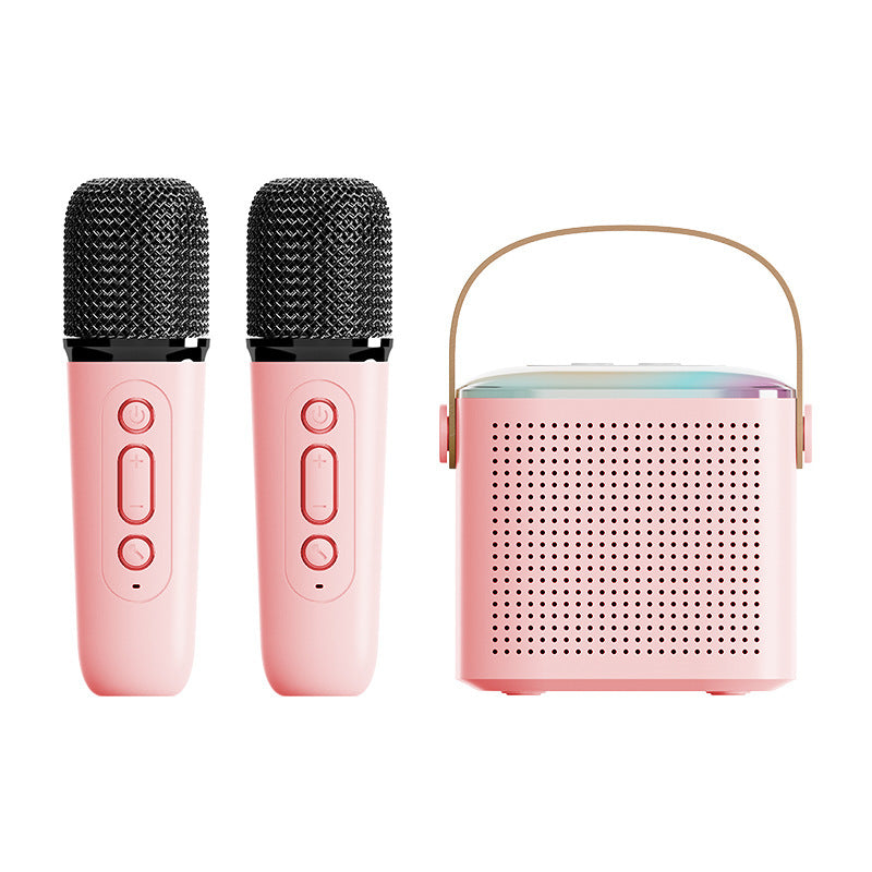 Portable kids' entertainment hub: mini karaoke machine & wireless microphones.