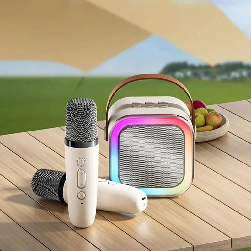 Wireless microphone set and mini karaoke for kids, encouraging singing talent.