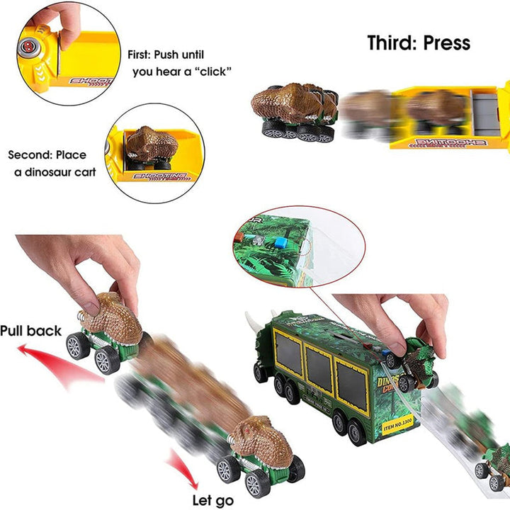 Interactive kids' truck toy, a dinosaur carrier with vivid colors and sound effects