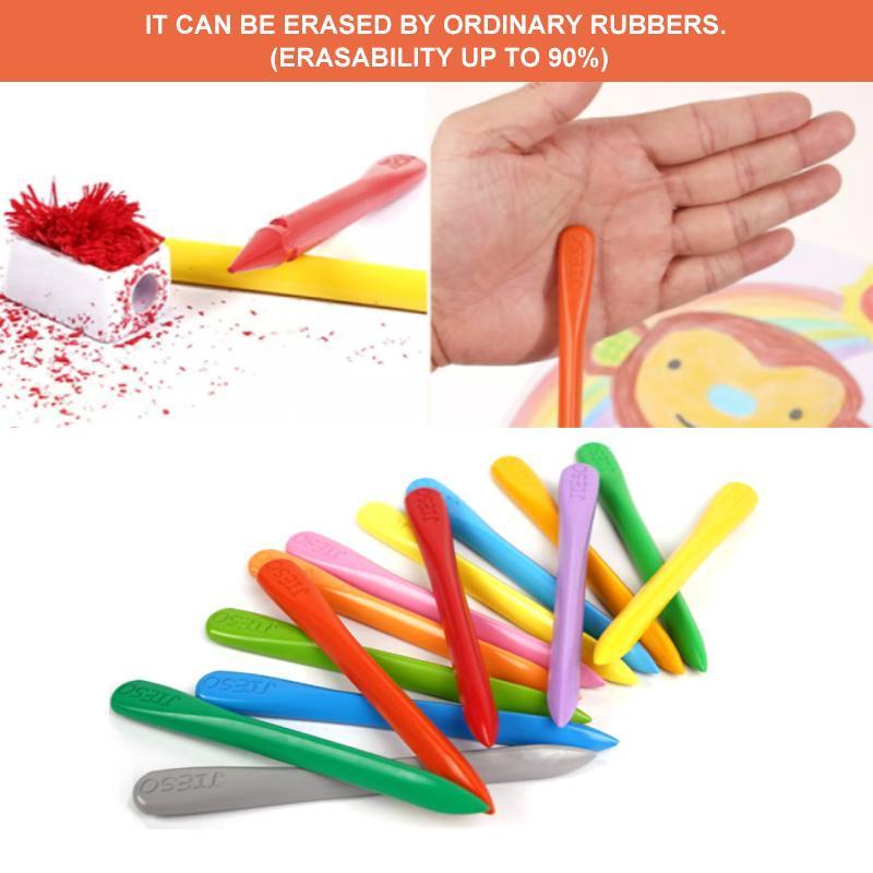 Hand holding a red bean-shaped organic crayon from a children's non-toxic art supplies set
