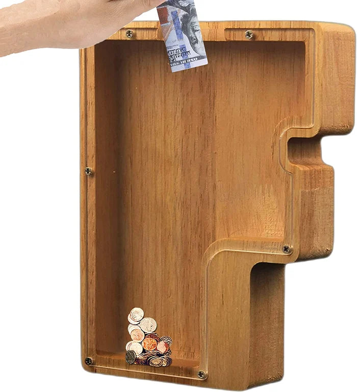 Stylish Kids' Personalized Wooden Alphabet Piggy Bank, perfect for any nursery or child's room