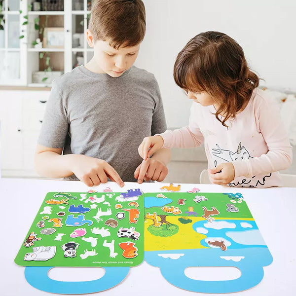 A stack of colorful jelly sticker sheets next to an open quiet book, promoting creativity