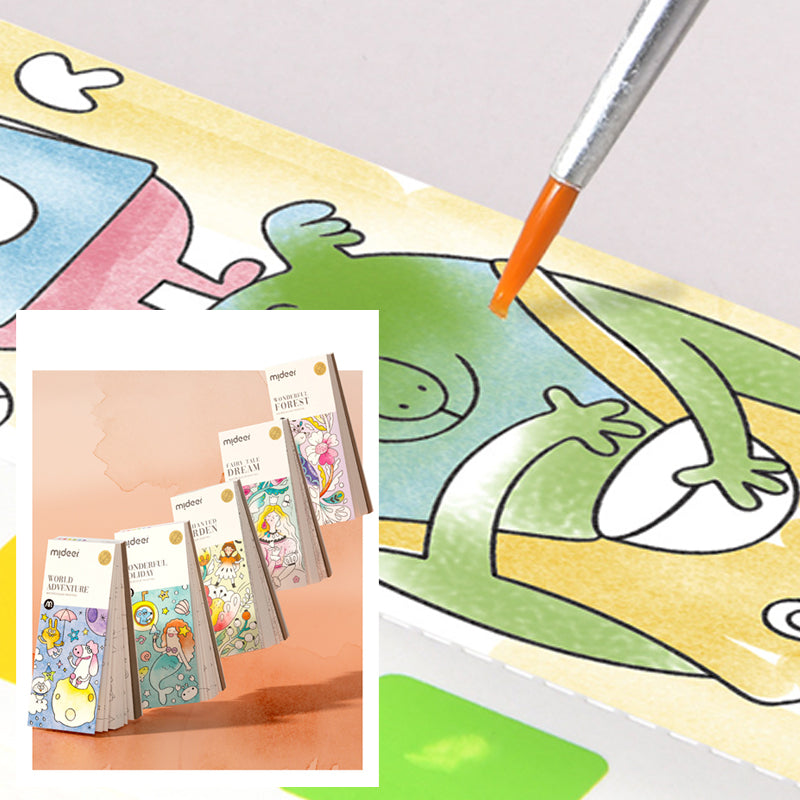 Happy child using their new portable watercolor painting book outdoors