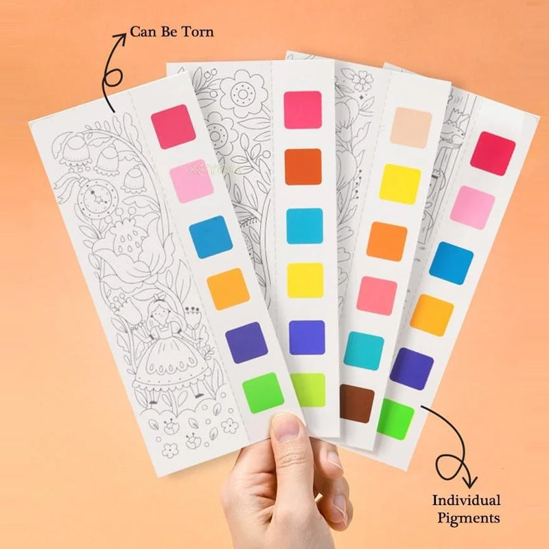Creative kids' watercolor activity book with built-in paint strips & brush