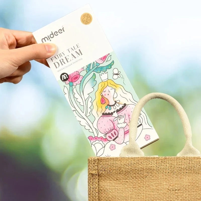 Kids' watercolor pocket book with a refillable water brush pen displayed