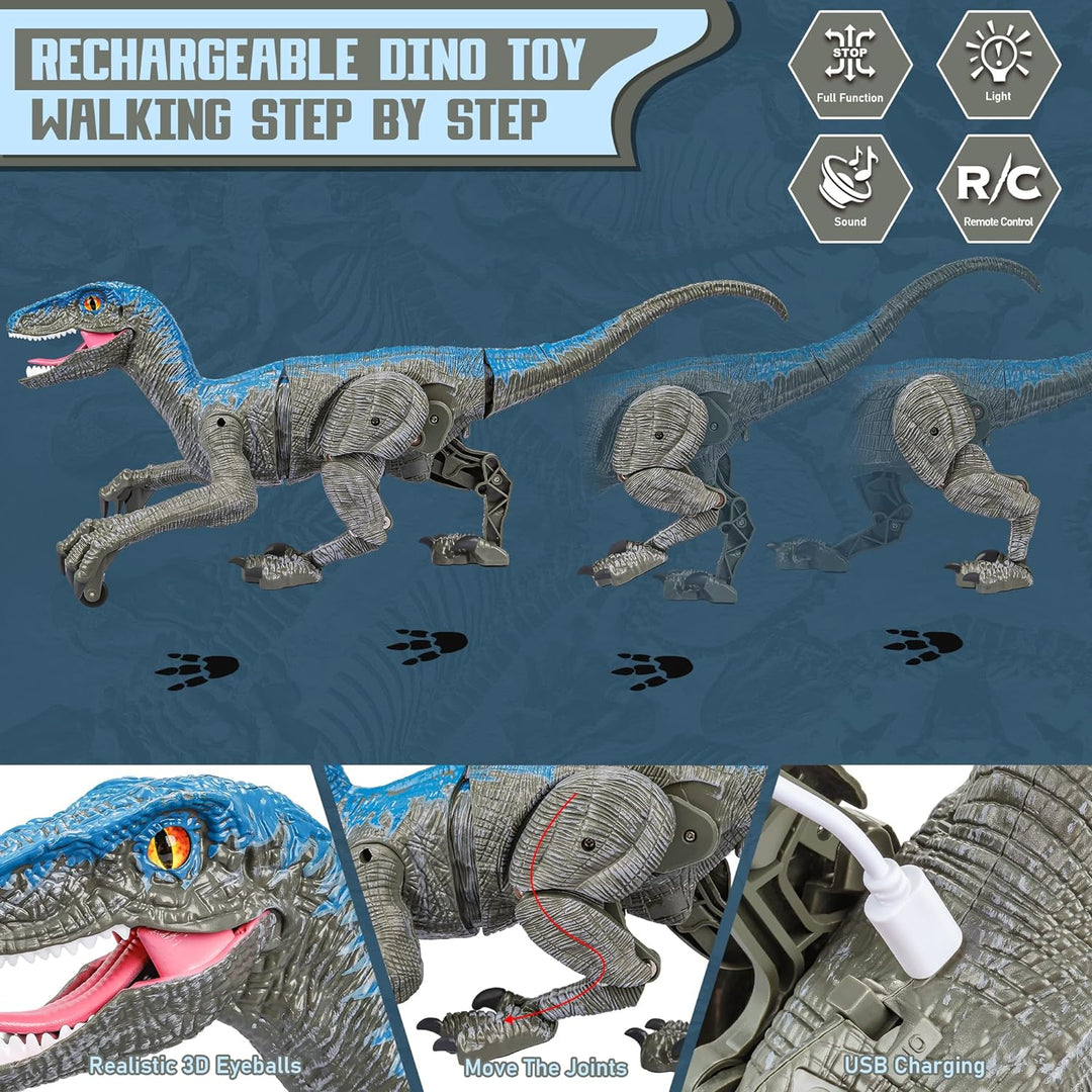 Durable remote control Velociraptor dinosaur toy, an electronic interactive RC animal for endless kids' play.