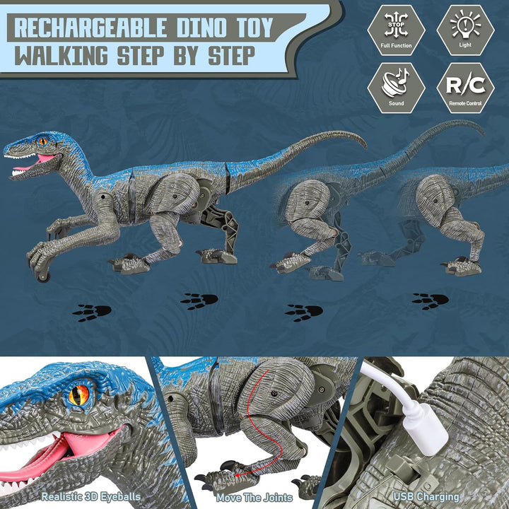Durable remote control Velociraptor dinosaur toy, an electronic interactive RC animal for endless kids' play.