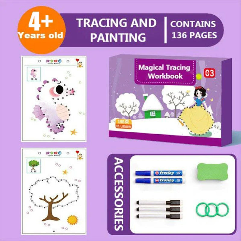 Reusable practice workbook collection, an educational toy for kids' writing & drawing skills.