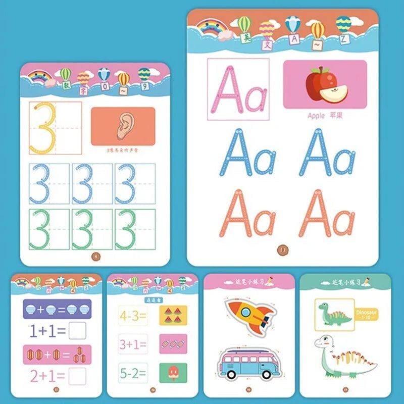 Childrens' early development workbook set, perfect for writing practice and drawing skills.