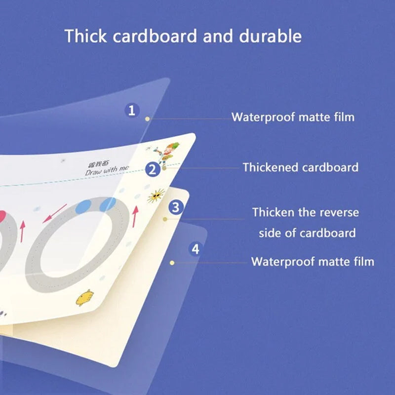 Reusable learning workbook for toddlers, boosting writing & drawing skills in preschool.