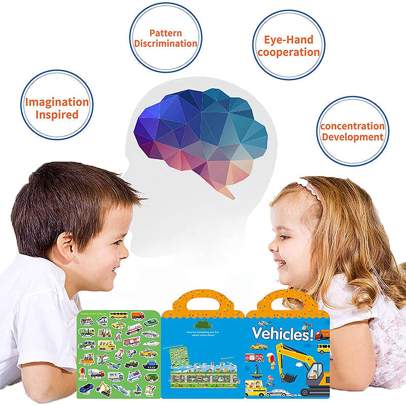 Kids activity book with reusable stickers, ideal for toddler learning and interactive play