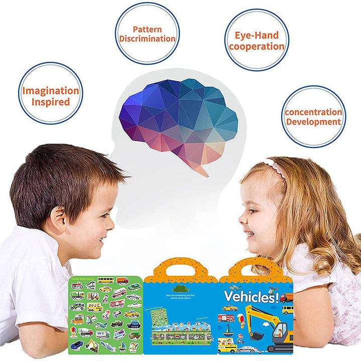 Kids activity book with reusable stickers, ideal for toddler learning and interactive play