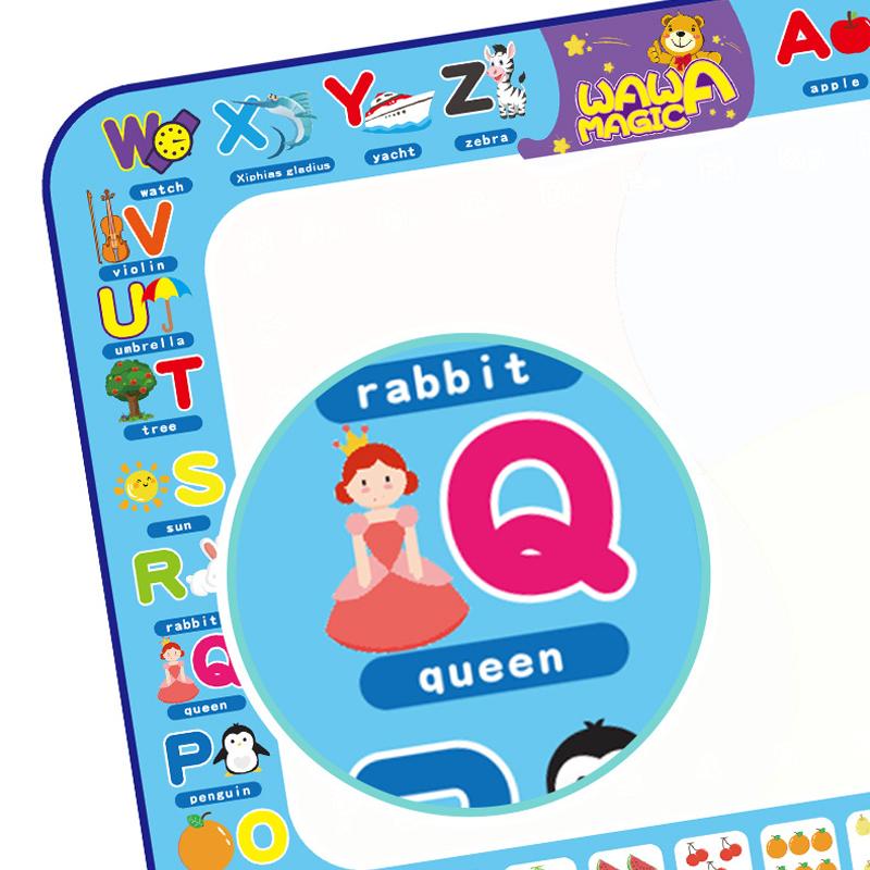 Overhead shot of a vibrant Reusable Water Drawing Mat with multiple kids playing, educational toy