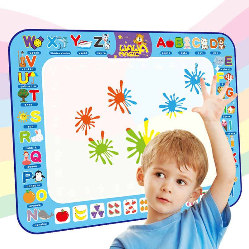 Packaging for Kids' Water Drawing Mat, highlighting mess-free and creative play features, educational