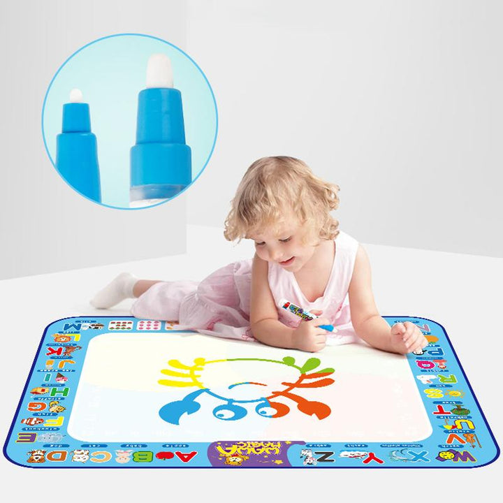 Water Doodle Mat kit showing pens and stamps, perfect for mess-free creative play for kids