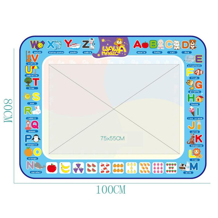 Water Doodle Mat demonstrating its reusable feature as drawings disappear when dry, kids' art fun