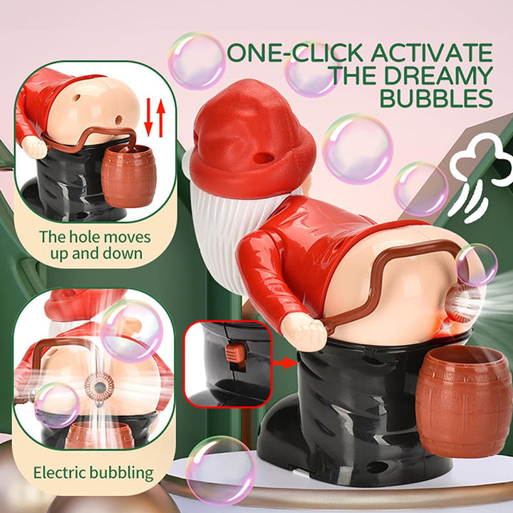 Side view of the Kids' Santa bubble machine, showcasing its compact design and bubble solution reservoir