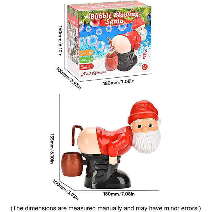 Santa's head design on bubble machine, emitting bubbles and playing music, an engaging Christmas toy for kids