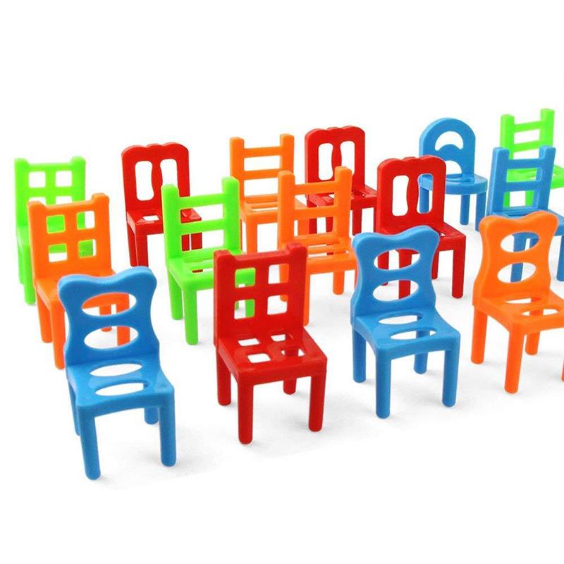 Playful image of kids interacting with the colorful Stacking Chairs Balancing Game, fostering critical thinking