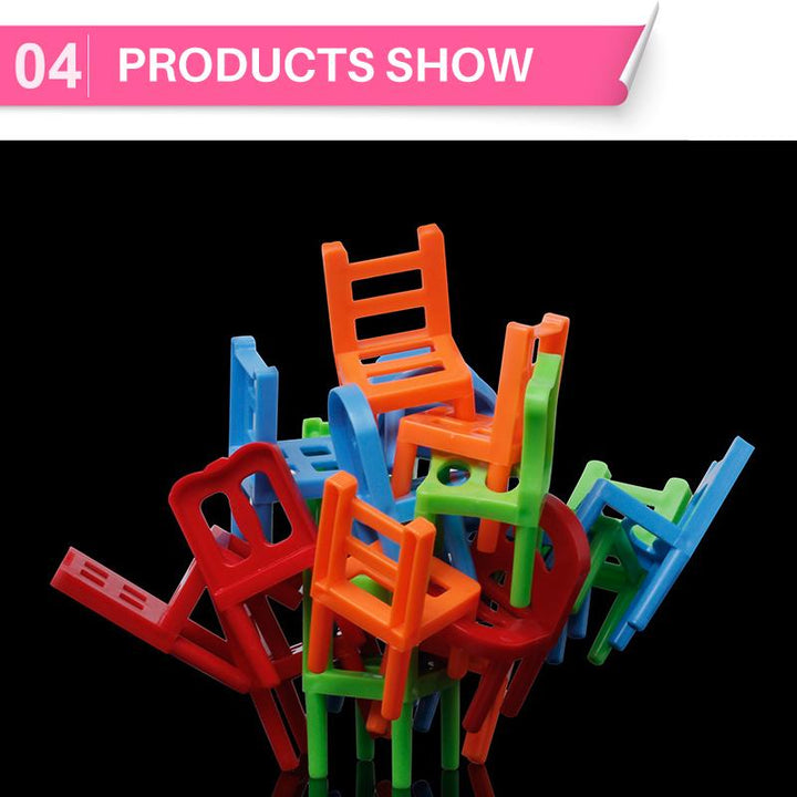 Detailed shot of interlocked plastic chairs from the Kids' Balancing Game Toy, a fun gift for kids