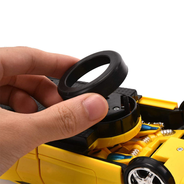 Top-down view of the transforming car toy, showing its sleek design and LED light placement.