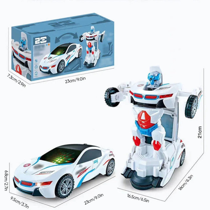 Transforming car toy demonstrating its robot form, a unique electronic toy for creative kids' adventures.