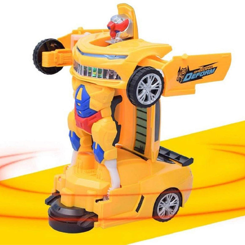 Gift-boxed transforming car toy, ideal for kids' birthdays, featuring musical and light-up functions.