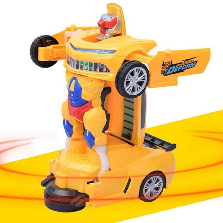 Gift-boxed transforming car toy, ideal for kids' birthdays, featuring musical and light-up functions.