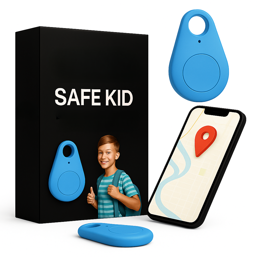 Wearable waterproof GPS tracker for children, compact & secure for daily use, location monitoring.