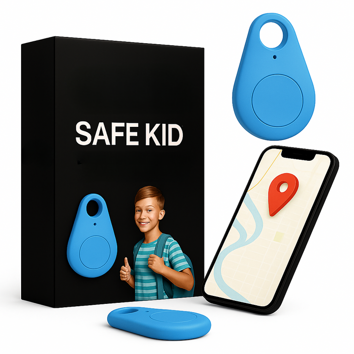 Wearable waterproof GPS tracker for children, compact & secure for daily use, location monitoring.