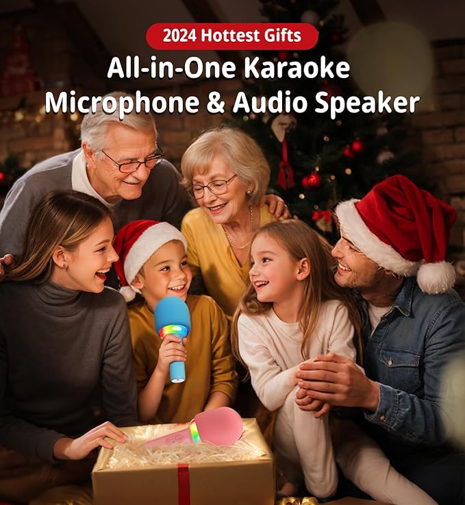 Kids entertainment: wireless karaoke microphone with sparkling LED lights, easy to use
